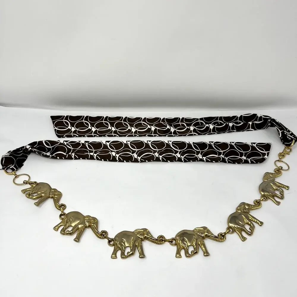 Gold Tone Elephant Chain Belt Link Boho Women VTG accessories Safari Retro